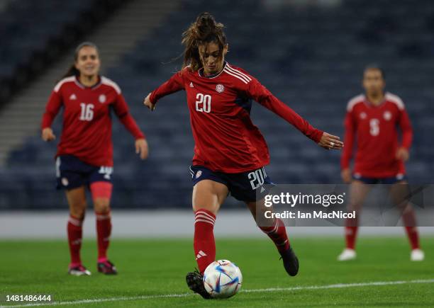 Fabiola Villalobos of Costa Rica is seen in action during the Women's International Friendly between Scotland and Costa Rica at Hampden Park on April...