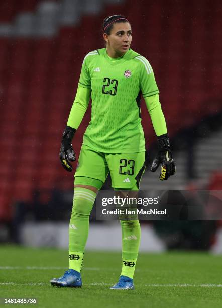 Daniela Solera of Costa Rica is seen in action during the Women's International Friendly between Scotland and Costa Rica at Hampden Park on April 11,...