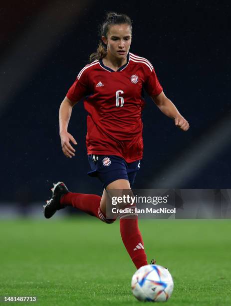 Valeria Del Campo of Costa Rica is seen in action during the Women's International Friendly between Scotland and Costa Rica at Hampden Park on April...