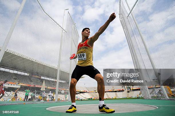 Tim Nowak of Germany competes during the Men's Discus Throw portion of the Decathlon event on the day two of the 14th IAAF World Junior Championships...