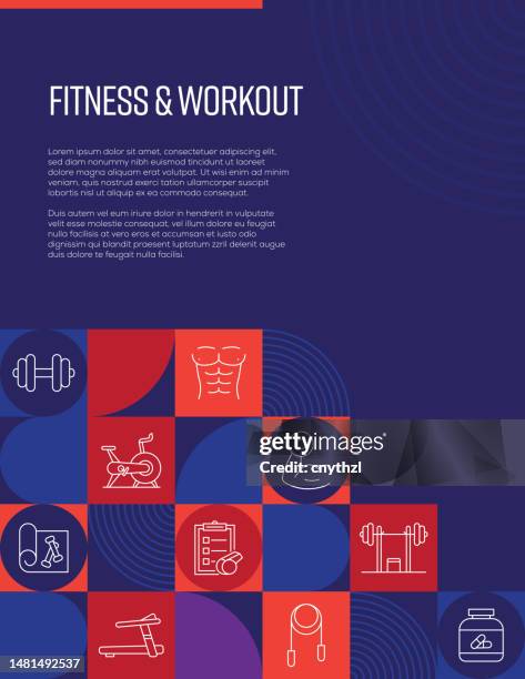 fitness and workout related design with line icons. simple outline symbol icons. - sports infographics stock illustrations