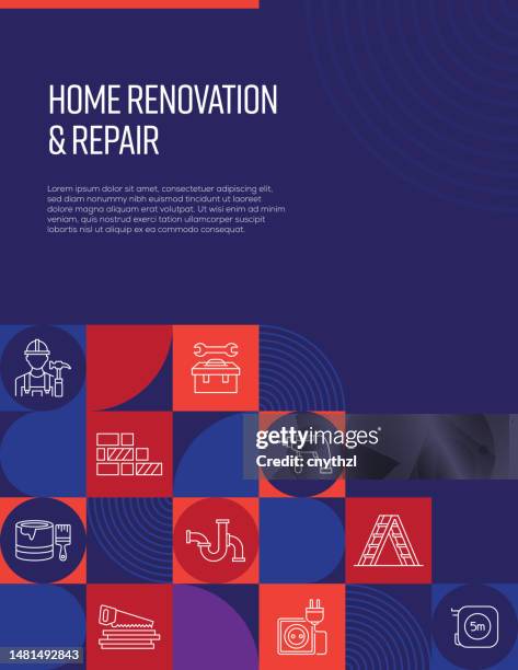 stockillustraties, clipart, cartoons en iconen met home renovation and repair related design with line icons. simple outline symbol icons. - huisuitbreiding