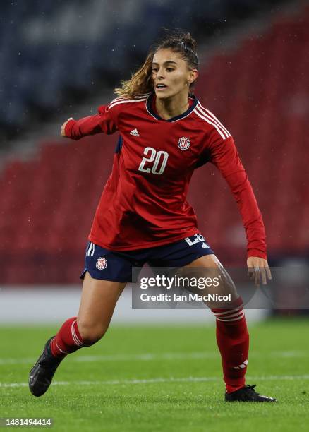 Fabiola Villalobos of Costa Rica is seen in action during the Women's International Friendly between Scotland and Costa Rica at Hampden Park on April...