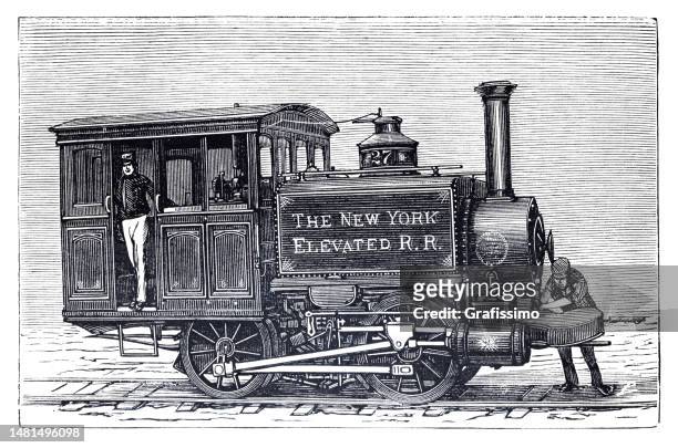 stockillustraties, clipart, cartoons en iconen met locomotive in new york city 1880 - machinist