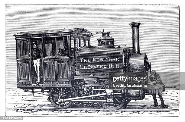 locomotive in new york city 1880 - railroad conductor stock illustrations