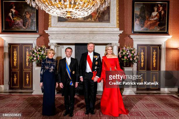 Brigitte Macron, French President Emmanuel Macron, King Willem-Alexander of The Netherlands and Queen Maxima of the Netherlands offer a state banquet...