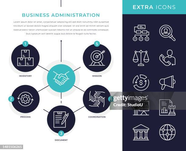 business administration infographic template and icon set - list infographic stock illustrations