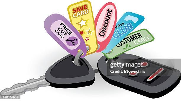 keys with store cards - keyring member stock illustrations