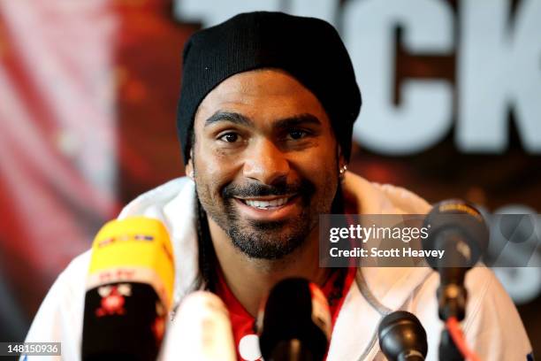 David Haye during a head to head press conference on July 11, 2012 in London, England.