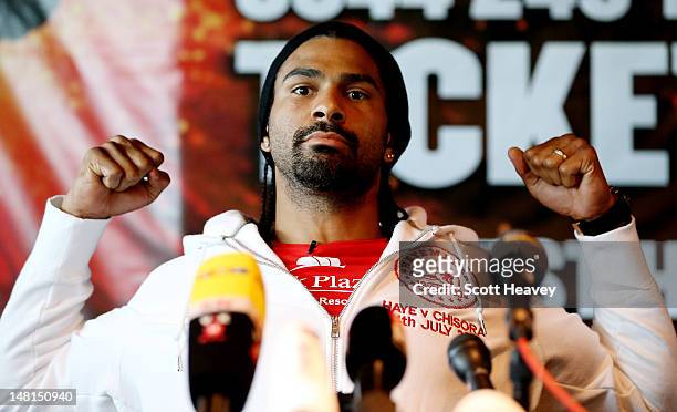 David Haye during a head to head press conference on July 11, 2012 in London, England.