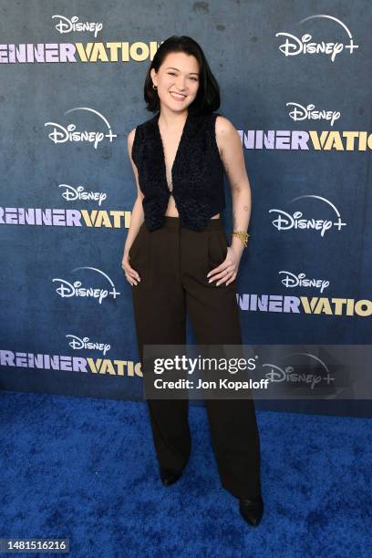 Isa Briones attends the Los Angeles premiere of Disney+'s original series "Rennervations" at Regency Village Theatre on April 11, 2023 in Los...