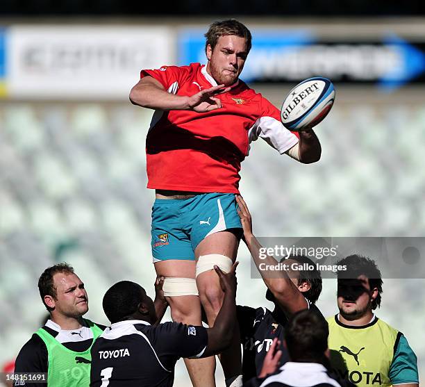 Andries Ferreira in action during the Toyota Cheetahs training session at Free State Stadium on July 11, 2012 in Bloemfontein, South Africa.