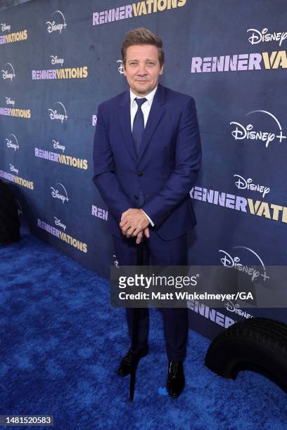 Jeremy Renner attends the Los Angeles premiere of Disney+'s original series "Rennervations" at Regency Village Theatre on April 11, 2023 in Los...