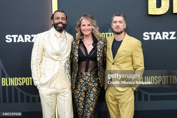 Daveed Diggs, Helen Hunt and Rafael Casal attend the Los Angeles premiere of STARZ's "Blindspotting" Season 2 at NeueHouse Hollywood on April 11,...