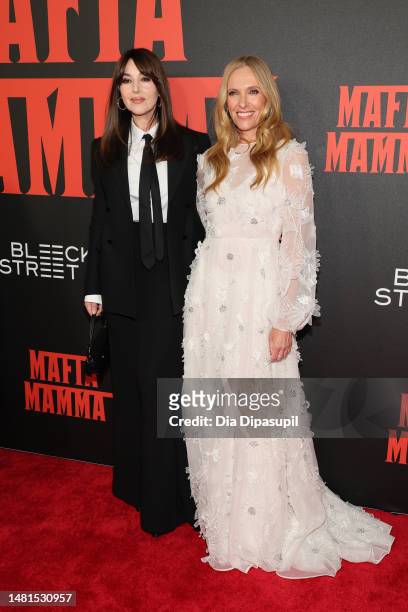 Monica Bellucci and Toni Collette attend the "Mafia Mamma" New York screening at AMC Lincoln Square Theater on April 11, 2023 in New York City.