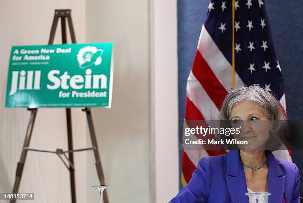 Green Party presidential candidate Jill Stein participates in a news conference at the National Press Club, on July 11, 2012 in Washington, DC. Ms....