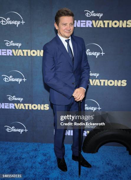 Jeremy Renner attends the Disney+'s original series "Rennervations" Los Angeles premiere at Regency Village Theatre on April 11, 2023 in Los Angeles,...