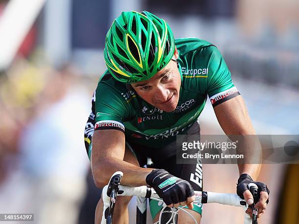 Thomas Voeckler of France and Team Europcar won stage ten of the 2012 Tour de France from Macon to Bellegarde-sur-Valserine on July 11, 2012 in...