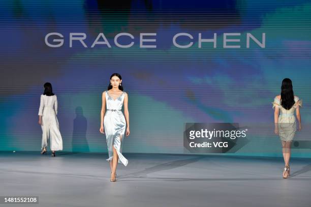Models walk the runway at GRACE CHEN opening show during the 3rd China International Consumer Products Expo on April 10, 2023 in Haikou, Hainan...