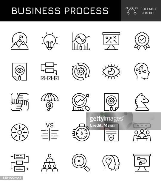 ilustraciones, imágenes clip art, dibujos animados e iconos de stock de iconos de procesos de negocio - business model strategy