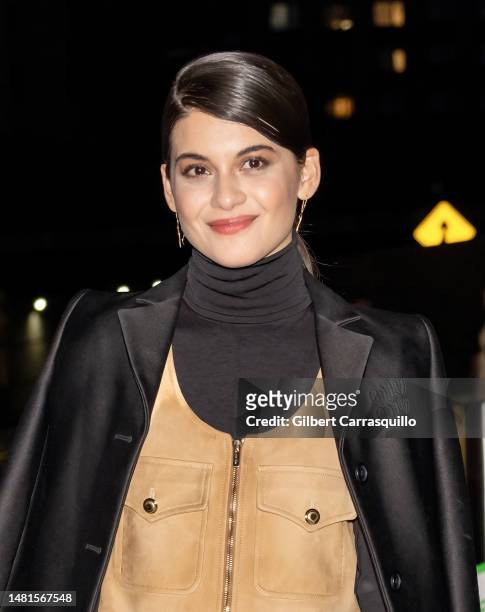 Actress Sofia Black-D'Elia is seen arriving to Freeform's "Single Drunk Female" Season 2 Premiere at Midnight Theatre on April 11, 2023 in New York...