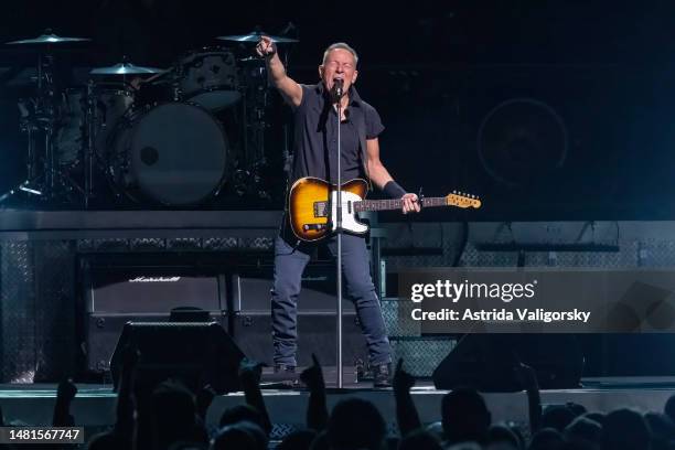 Bruce Springsteen performs with the E Street Band at UBS Arena on April 11, 2023 in Elmont, New York.