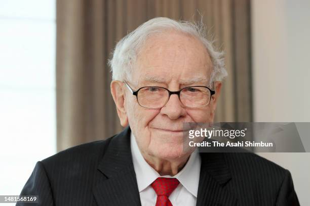 Berkshire Hathaway CEO Warren Buffett speaks during the Asahi Shimbun interview on April 11, 2023 in Tokyo, Japan.