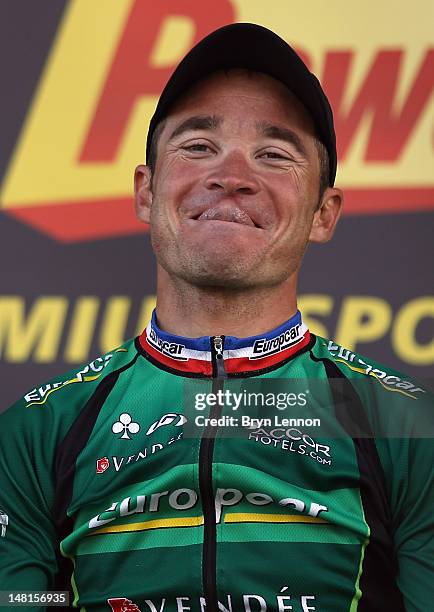 Thomas Voeckler of France and Team Europcar smiles after winning stage ten of the 2012 Tour de France from Macon to Bellegarde-sur-Valserine on July...