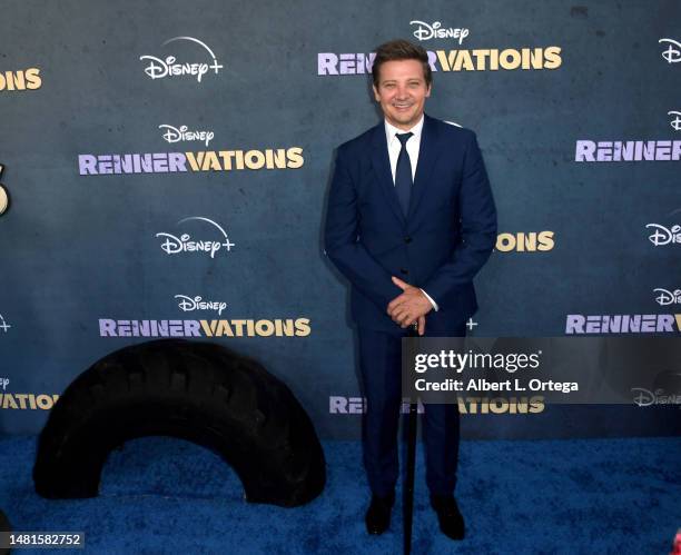 Jeremy Renner attends Disney+'s original series "Rennervations" Los Angeles premiere held at Regency Village Theatre on April 11, 2023 in Los...