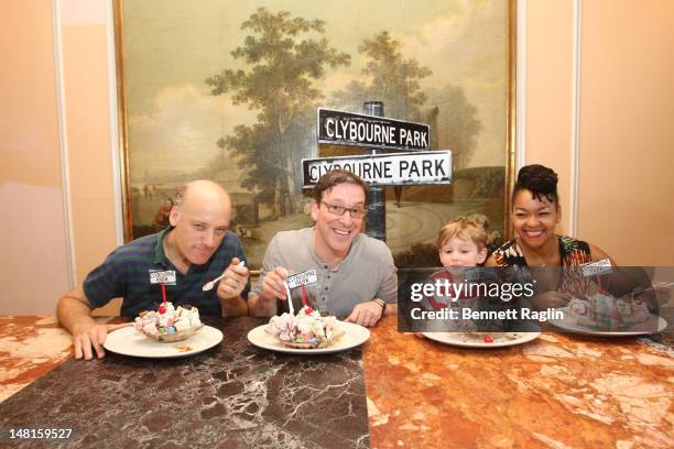 Frank Wood, Jeremy Shamos, Lester Shamos, and Crystal Dickinson attend the "Clybourne Park" sundae unveiling at Serendipity 3 on July 11, 2012 in New...