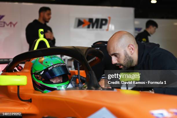 Emely de Heus of Netherlands and MP Motorsport prepares to drive during day two of F1 Academy Testing at Circuit de Barcelona-Catalunya on April 12,...