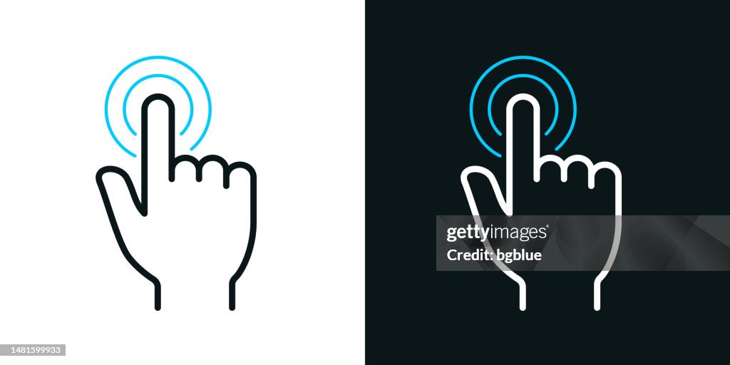 Hand touch - click. Bicolor line icon on black or white background - Editable stroke