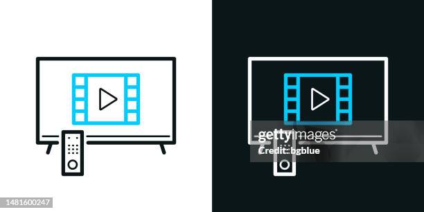 watch video on tv. bicolor line icon on black or white background - editable stroke - streaming services stock illustrations