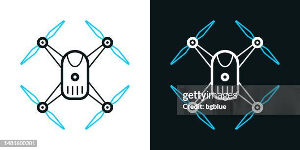 drone - quadcopter. bicolor line icon on black or white background - editable stroke - camera sensor stock illustrations