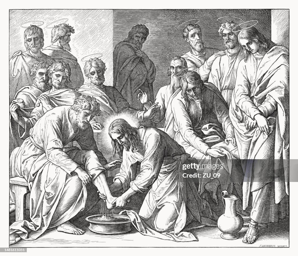 Washing the Disciples' Feet (Jean 13), gravure sur bois, publiée en 1860