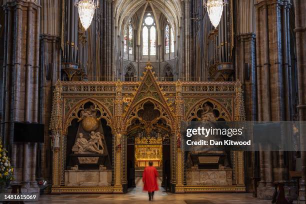 General views inside Westminster Abbey ahead of the King's Coronation on April 12, 2023 in London, England. Westminster Abbey has been used as...