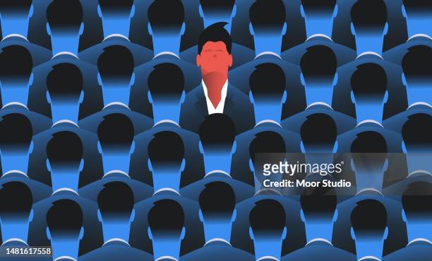 lonely man in crowd vector illustration - standing out from the crowd stock illustrations