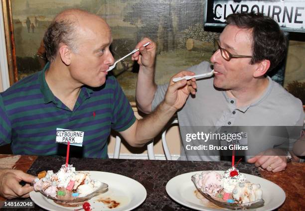 Frank Wood and Jeremy Shamos attend The Cast of "Clybourne Park" Celebrates The Clybourne Park Neapolitan Sundae at Serendipity 3 on July 11, 2012 in...