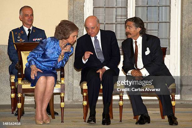 Queen Sofia of Spain, BBVA President Francisco Gonzalez and Miguel de la Cuadra Salcedo receive Ruta Quetzal members and young Iberoamerican...