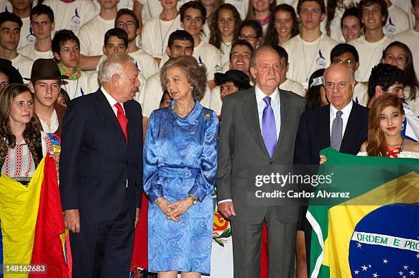 Spanish Foreign Minister Jose Manuel Garcia Margallo, Queen Sofia of Spain, King Juan Carlos of Spain and BBVA President Francisco Gonzalez receive...