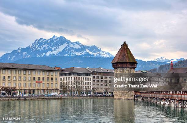 mount pilatus and lucerne lake - lake lucerne stock pictures, royalty-free photos & images