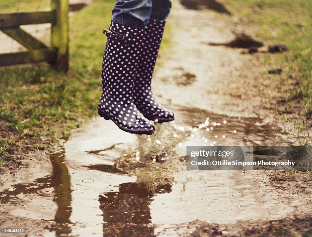 Wellington boots puddle jump