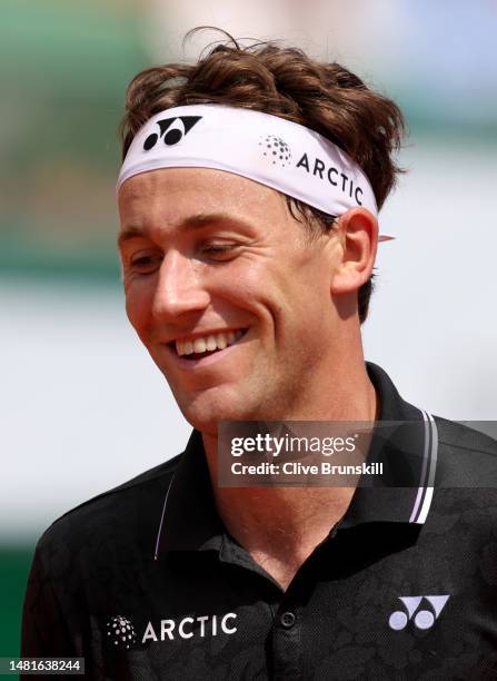 Casper Ruud of Norway reacts against Botic Van De Zandschulp of the Netherlands in their second round match during day four of the Rolex Monte-Carlo...