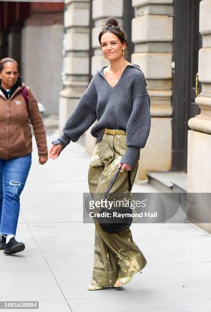 Katie Holmes is seen walking in soho on April 12, 2023 in New York City.