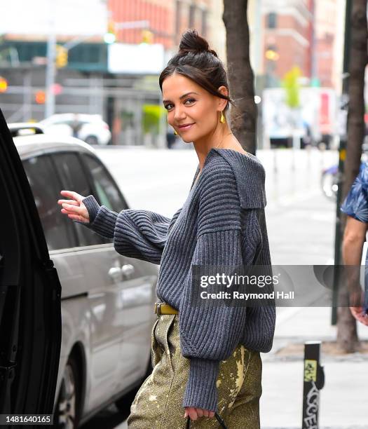 Katie Holmes is seen walking in soho on April 12, 2023 in New York City.