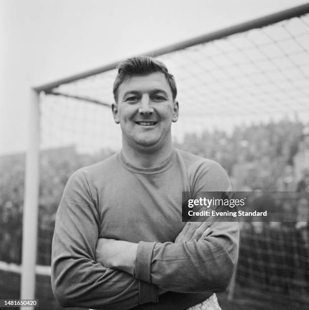 English footballer Ron Powell , a goalkeeper with Chesterfield FC, pictured ahead of a match in November 1959.