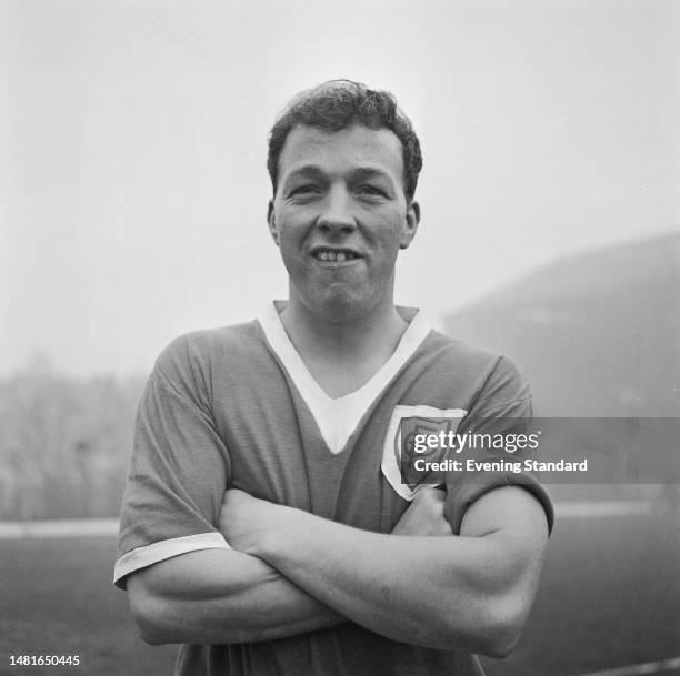 English footballer Arthur Bottom , a centre forward with Chesterfield FC, pictured ahead of a match in November 1959.