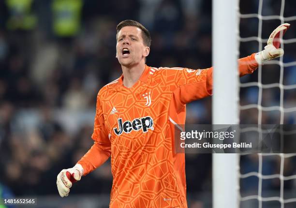 Wojciech Tomasz Szczesny of Juventus reacts during the Serie A match between SS Lazio and Juventus at Stadio Olimpico on April 8, 2023 in Rome, Italy.