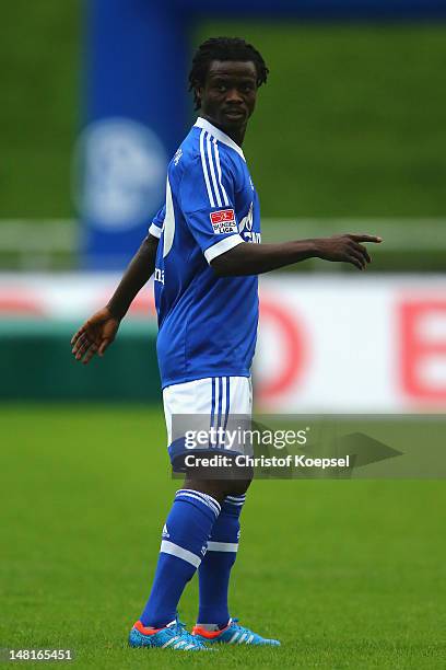 Anthony Annan of Schalke looks on during the friendly match between ERGO national team and FC Schalke 04 at Stadium Hohenhorst on July 11, 2012 in...