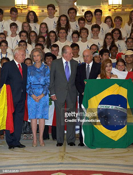 Minister Jose Manuel Garcia Margallo, Queen Sofia of Spain, King Juan Carlos of Spain and BBVA President Francisco Gonzalez pose for a group picture...